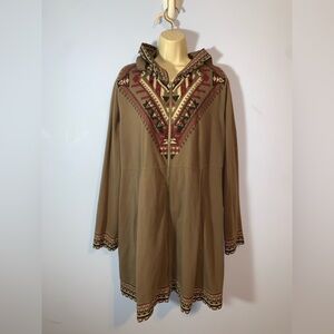 Monroe and main Aztec Tribal Patterned Hooded long zip hoodie Jacket brown 2x
